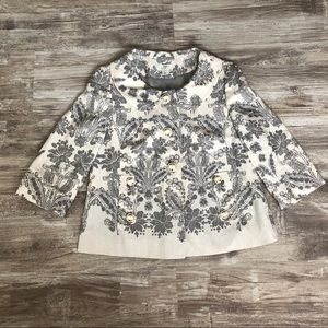 LOFT Ivory & Gray Paisley Silk Light Jacket